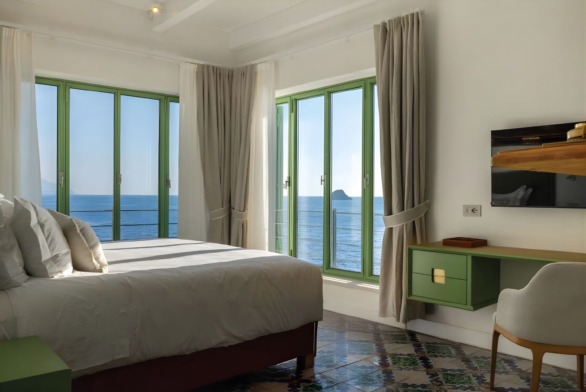 Bedroom with sea views